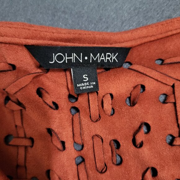 JOHN MARK Women's Small Faux Suede Sleeveless Top Tunic Orange Rust Tassel - Picture 9 of 9